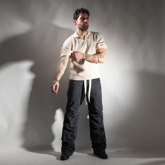 Jeans pantalaccio drappeggiato - Nero