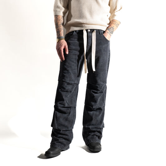 Jeans pantalaccio drappeggiato - Nero