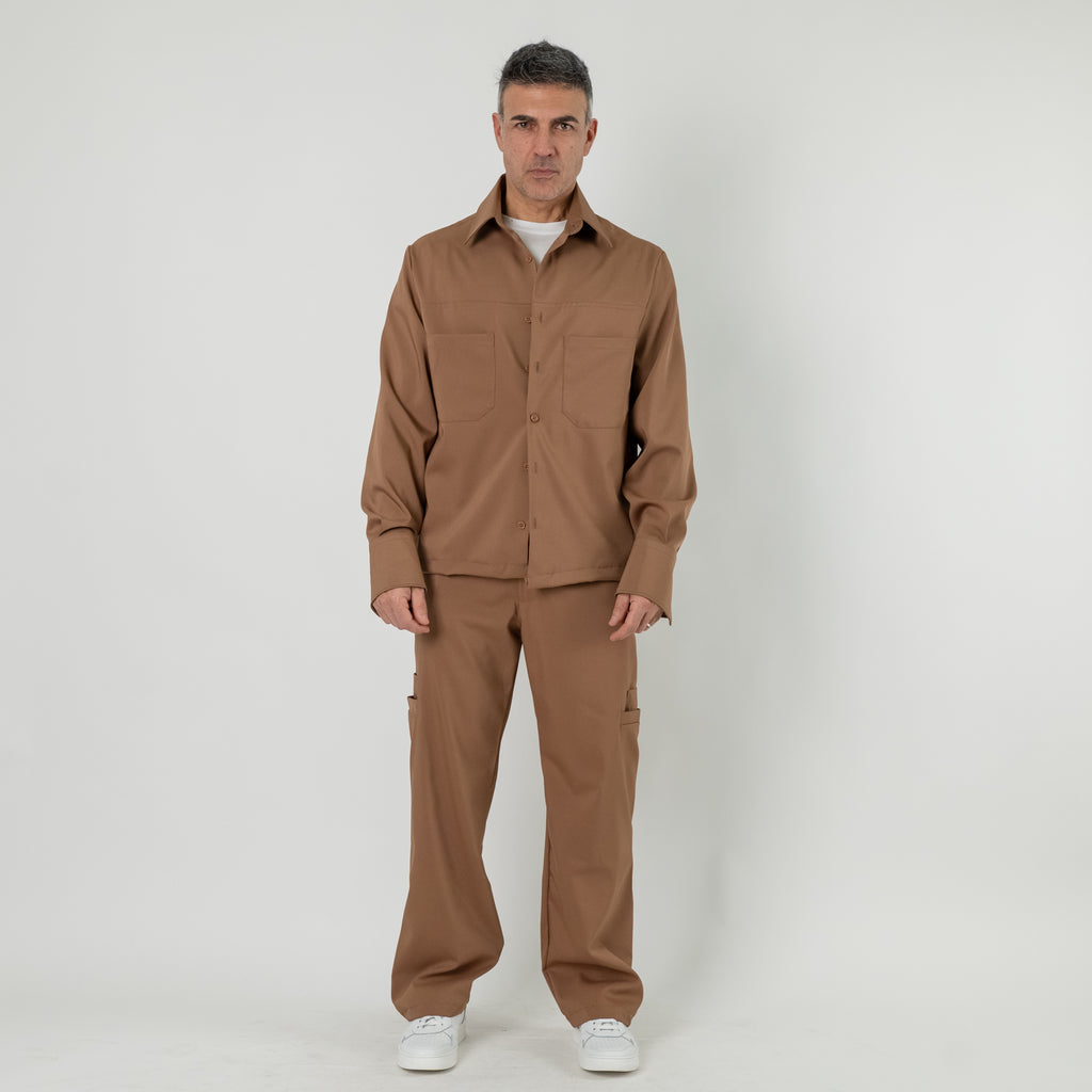Coordinato con camicia e pantalone fondo largo - Marrone