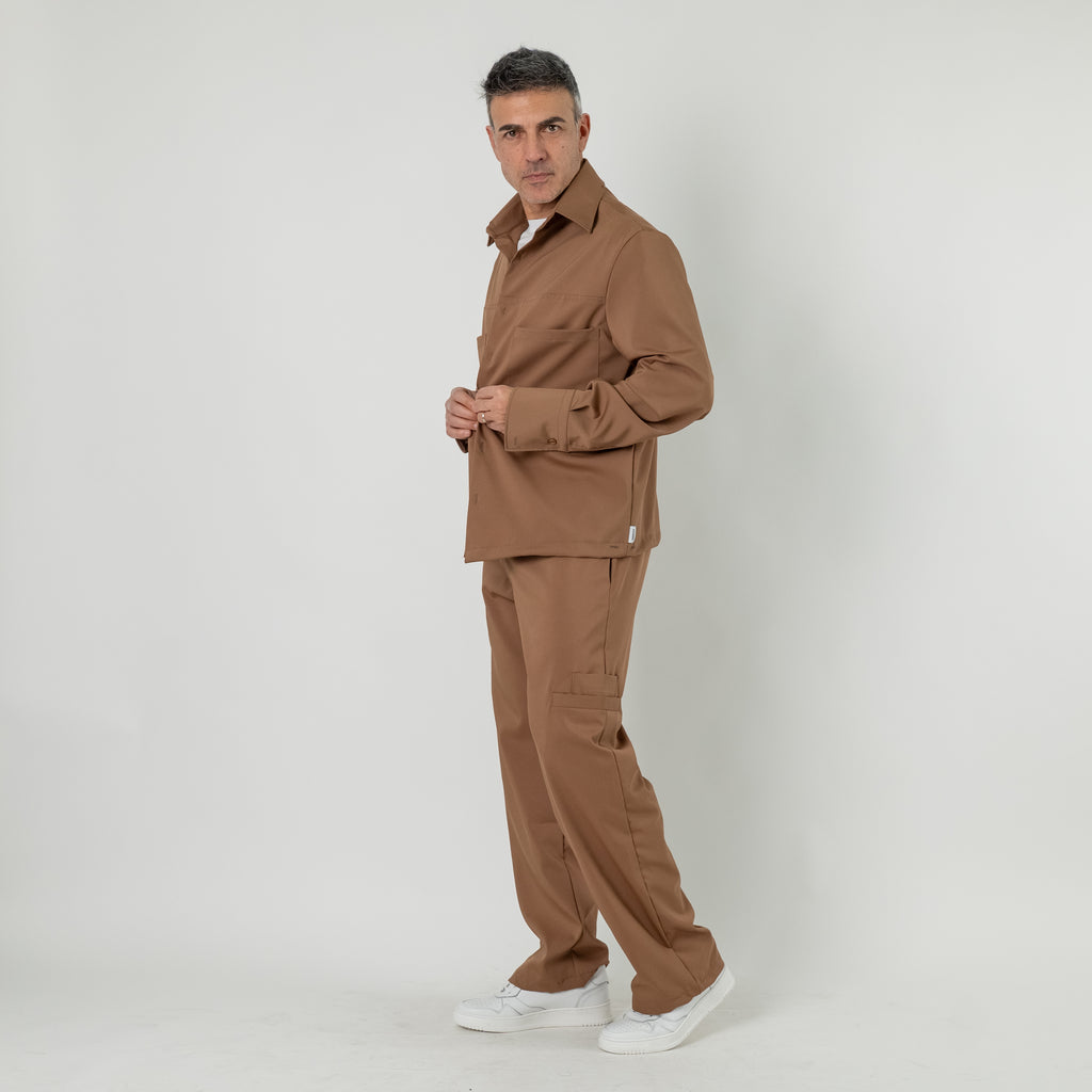 Coordinato con camicia e pantalone fondo largo - Marrone