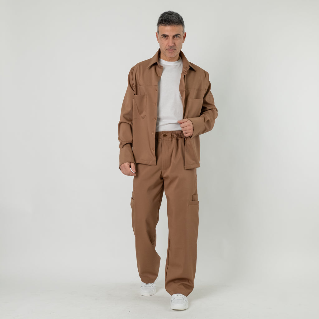 Coordinato con camicia e pantalone fondo largo - Marrone