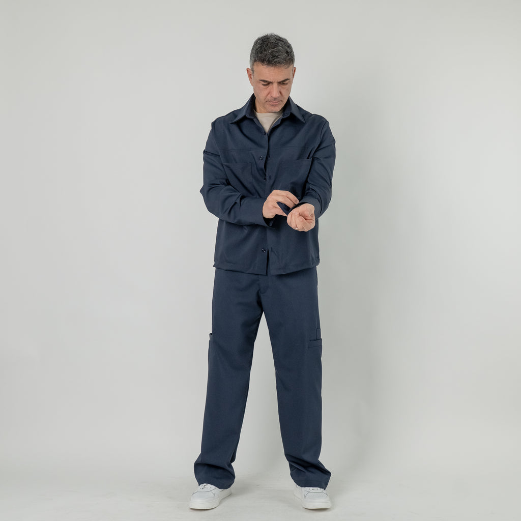 Coordinato con camicia e pantalone fondo largo - Blu