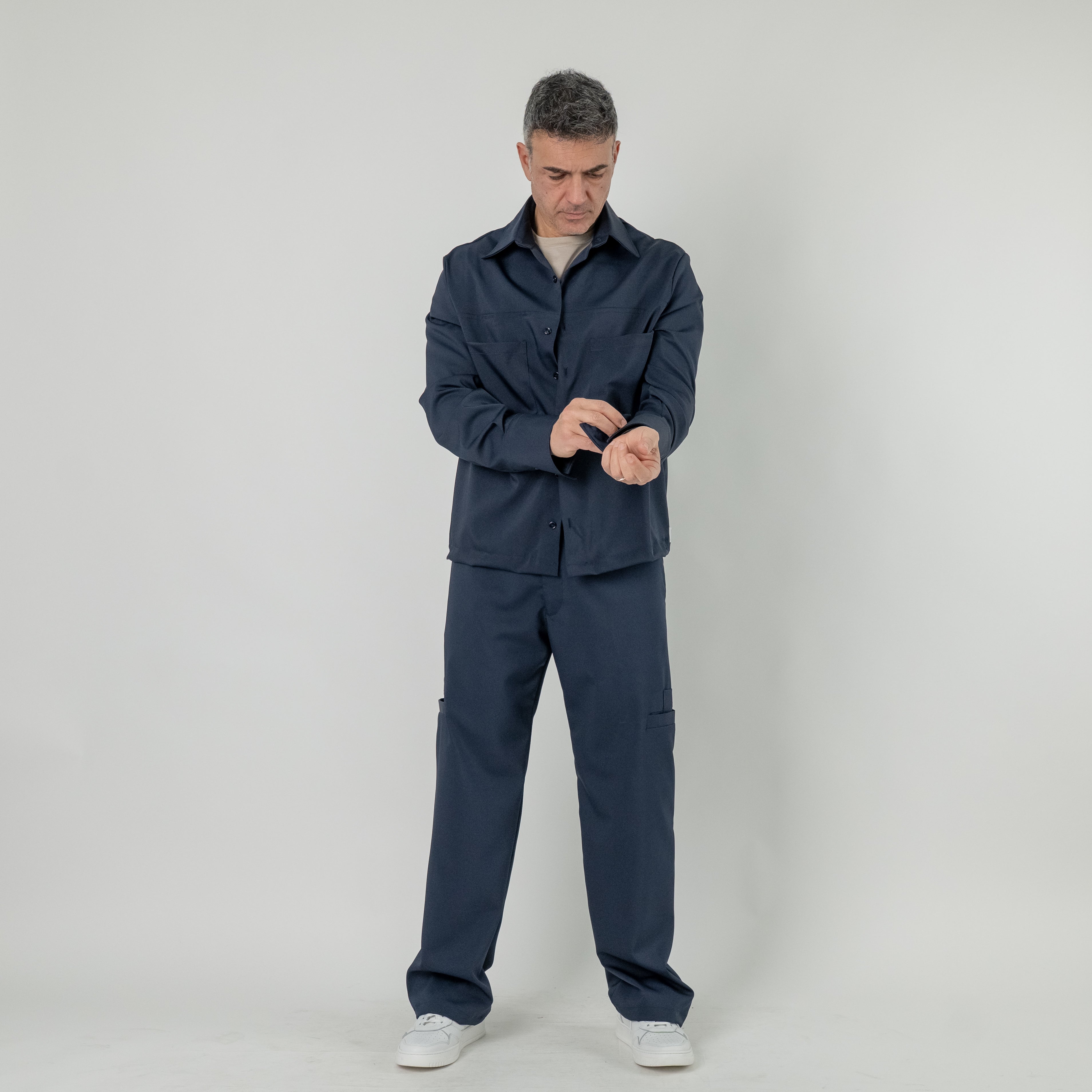 Coordinato con camicia e pantalone fondo largo - Blu