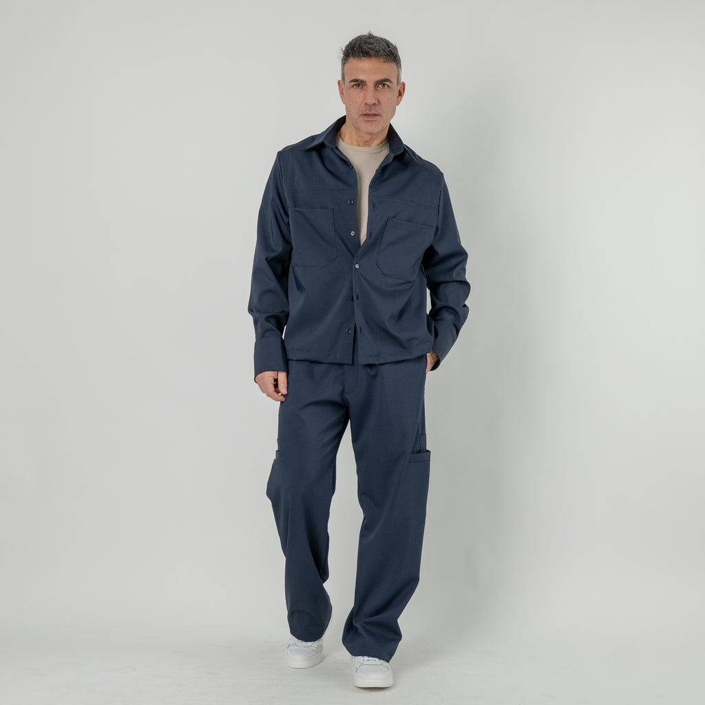 Coordinato con camicia e pantalone fondo largo - Blu