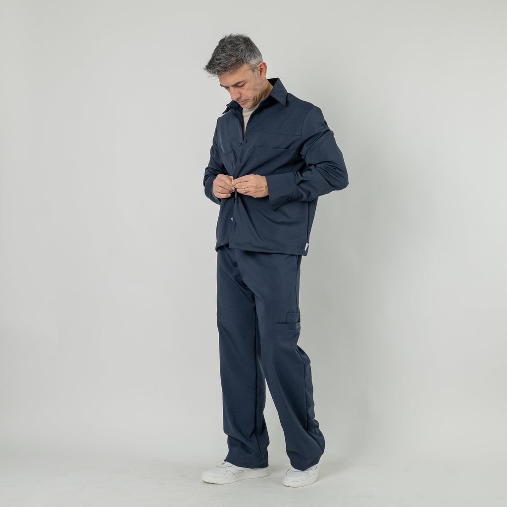 Coordinato con camicia e pantalone fondo largo - Blu