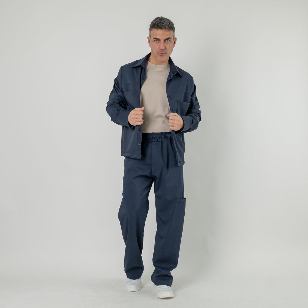 Coordinato con camicia e pantalone fondo largo - Blu