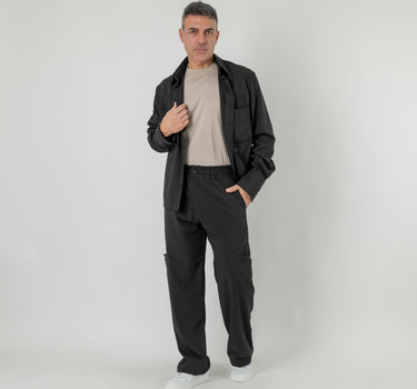 Coordinato con camicia e pantalone fondo largo - Nero