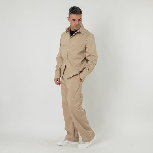 Coordinato con camicia e pantalone fondo largo  - Beige
