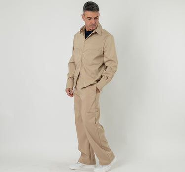 Coordinato con camicia e pantalone fondo largo  - Beige