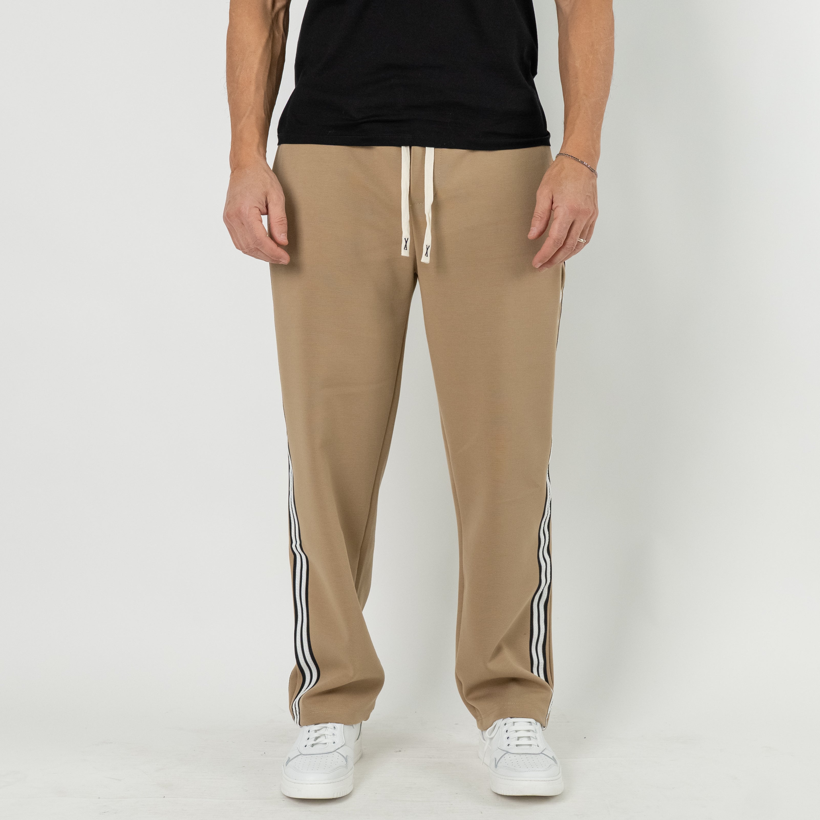 Pantalone Jogger con Banda Laterale - Camel