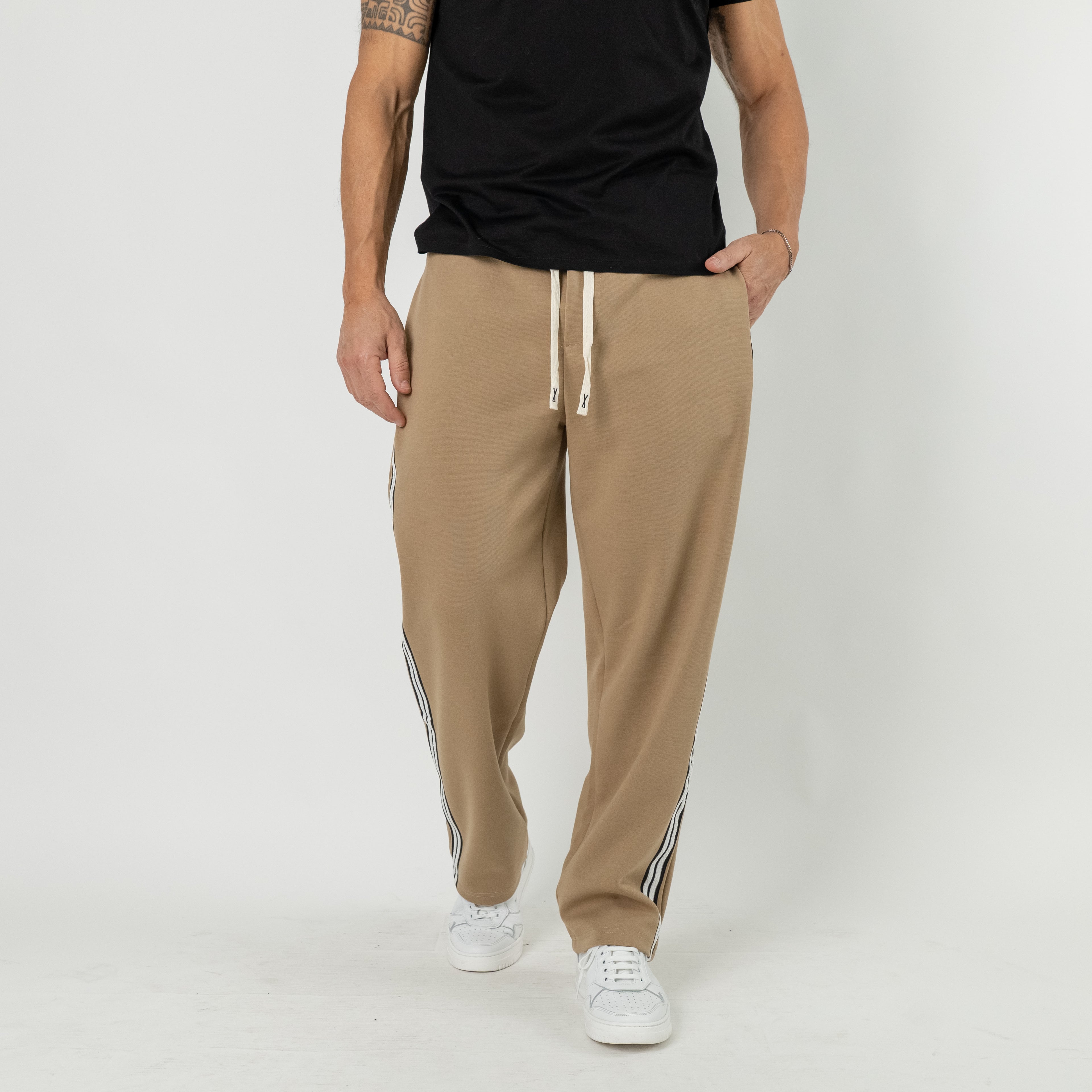 Pantalone Jogger con Banda Laterale - Camel