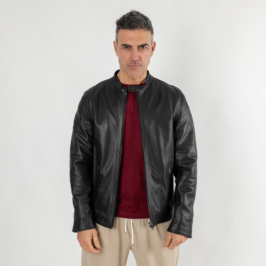 Giacca biker in Vera Pelle - Nero