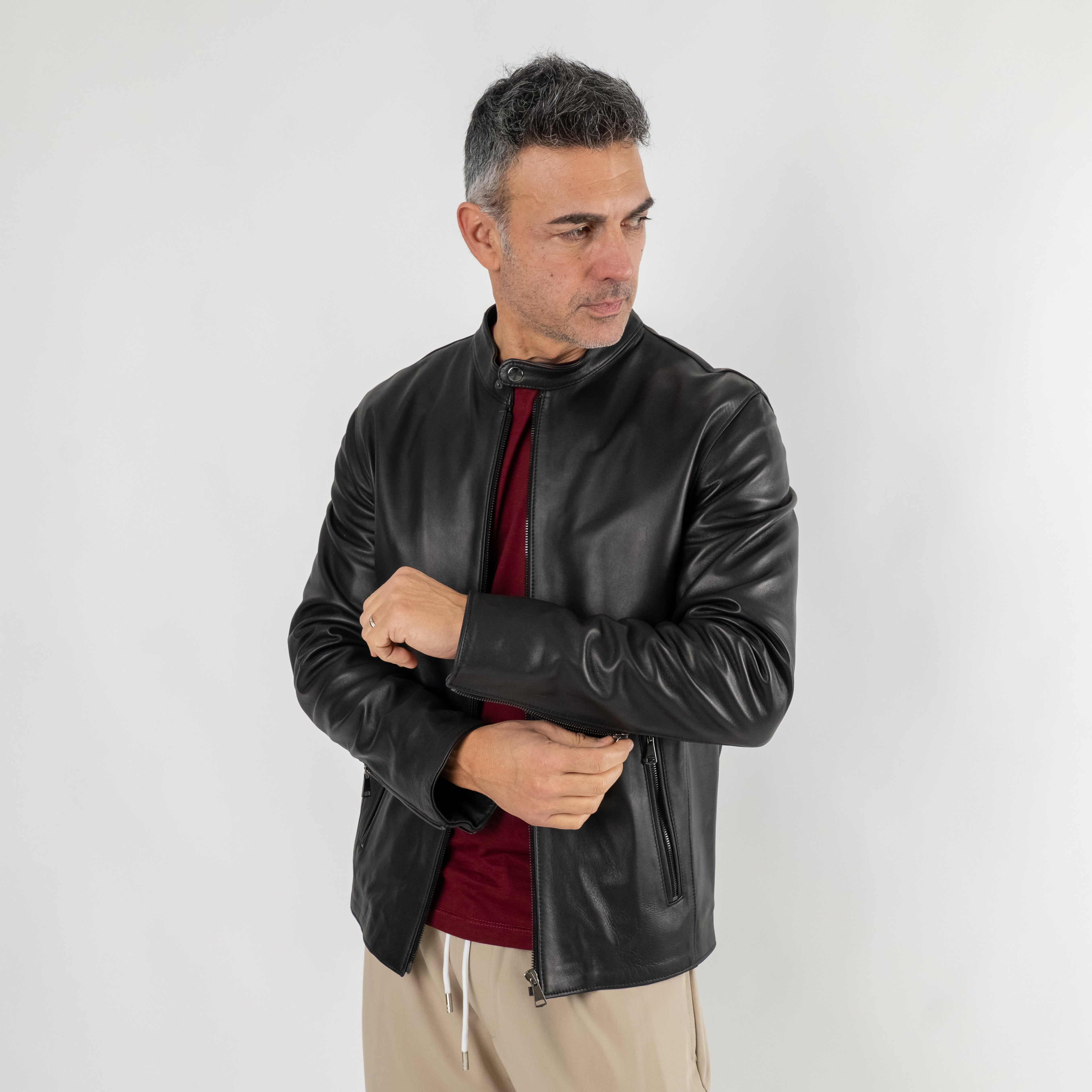 Giacca biker in Vera Pelle - Nero