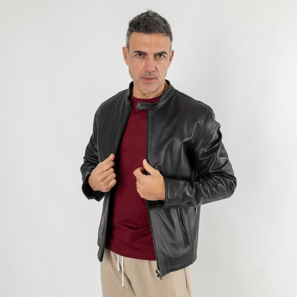Giacca biker in Vera Pelle - Nero