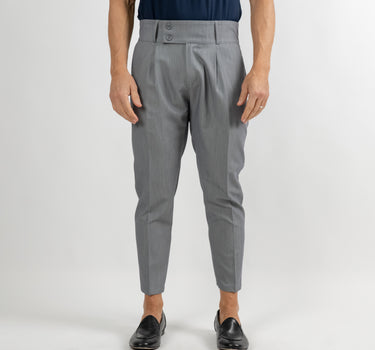 Trousers with High Waist Band and Double Button - Grey 