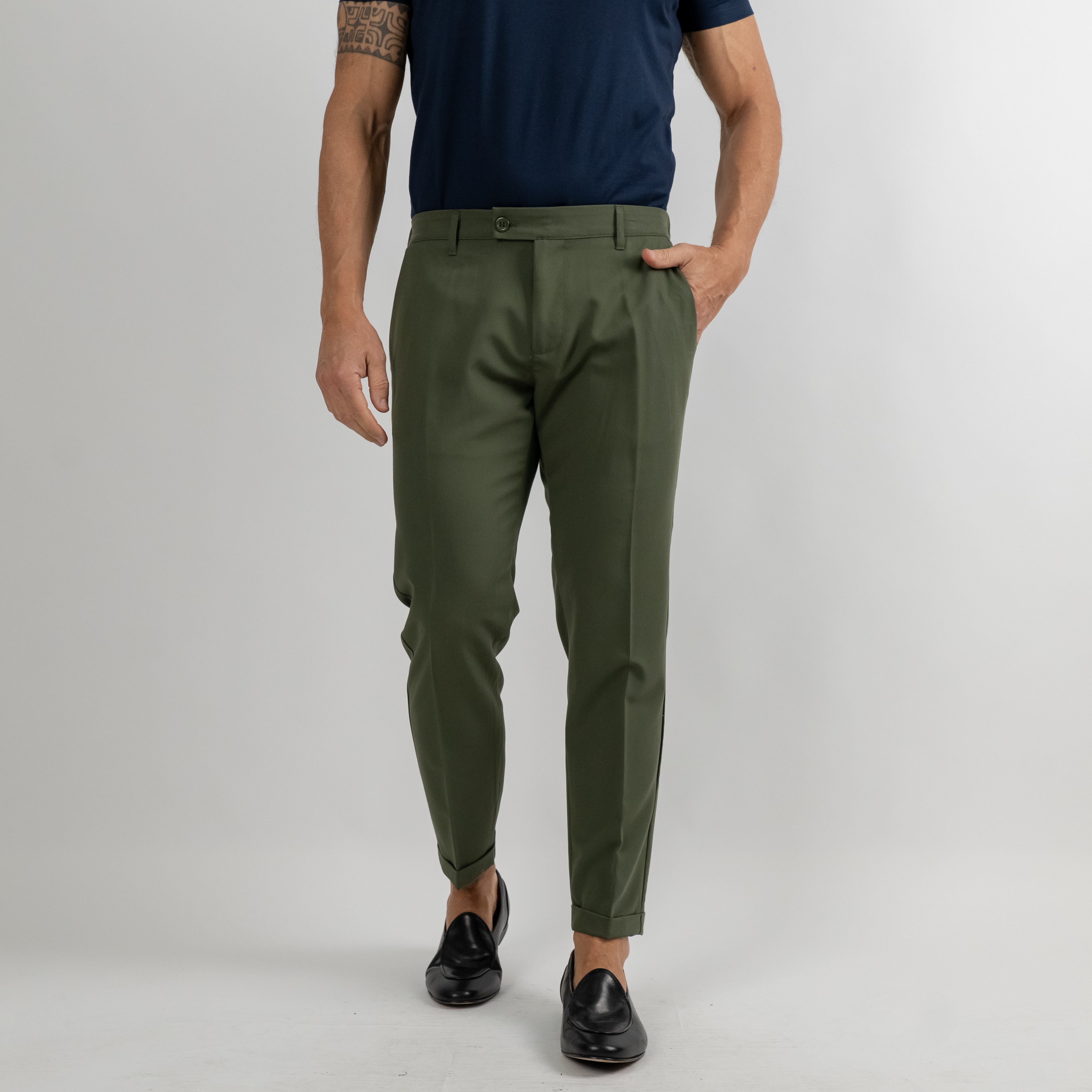 Pantalone classico con molla sul retro - Verde Militare