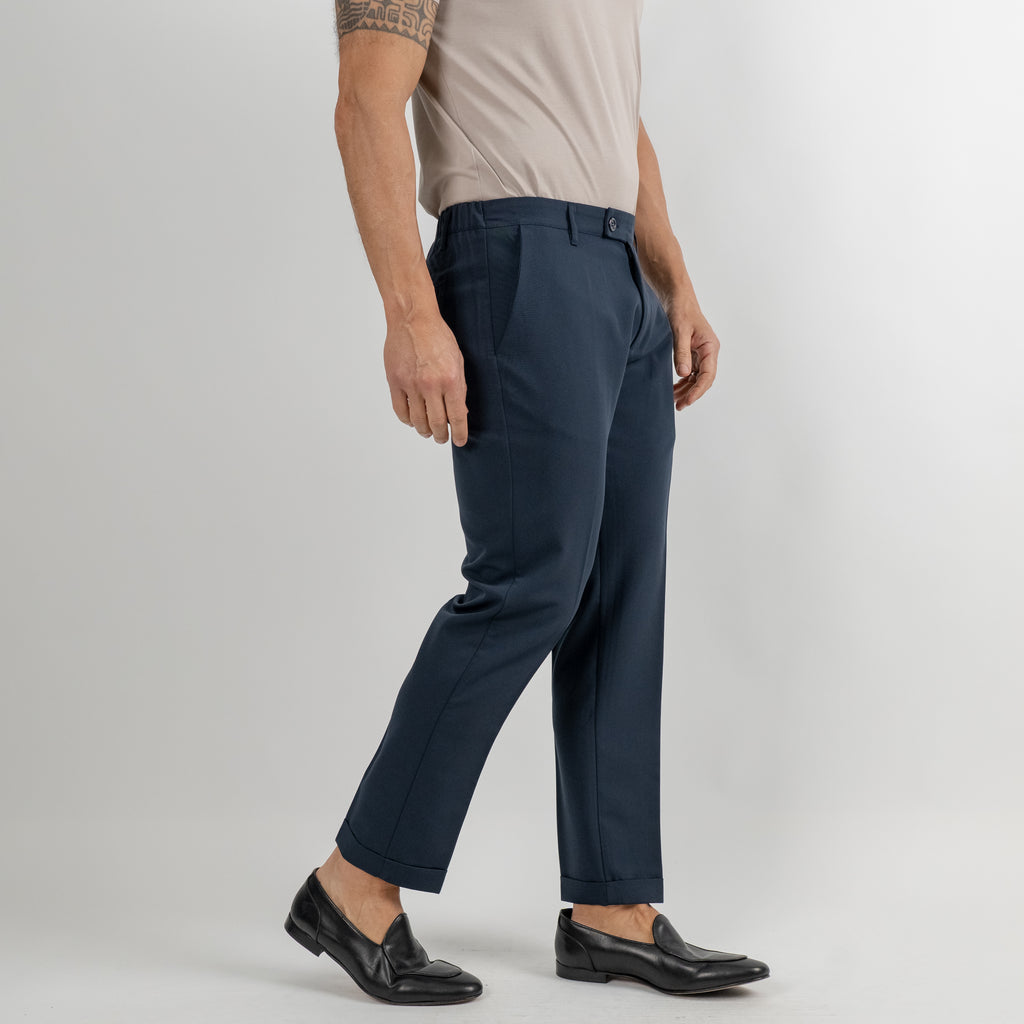 Pantalone classico con molla sul retro - Blu