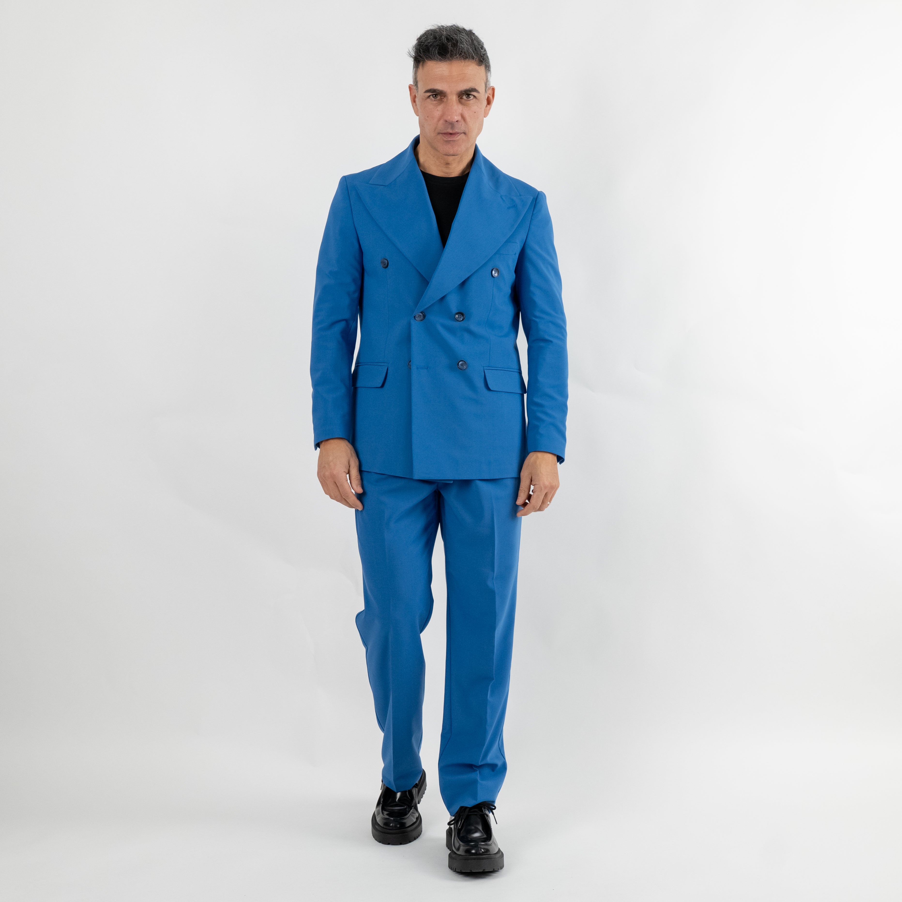 Traje cruzado con solapas anchas - Azul Real