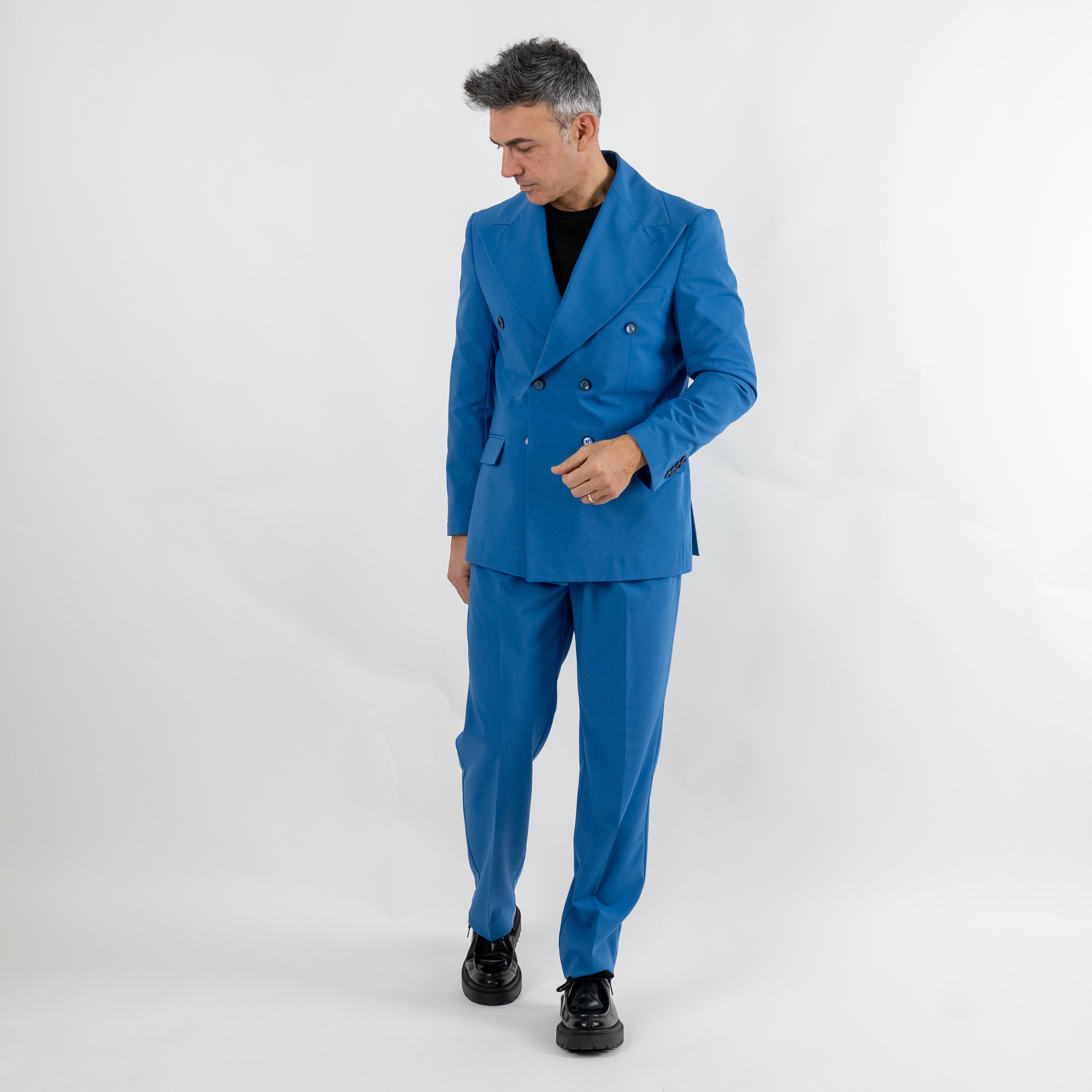 Traje cruzado con solapas anchas - Azul Real