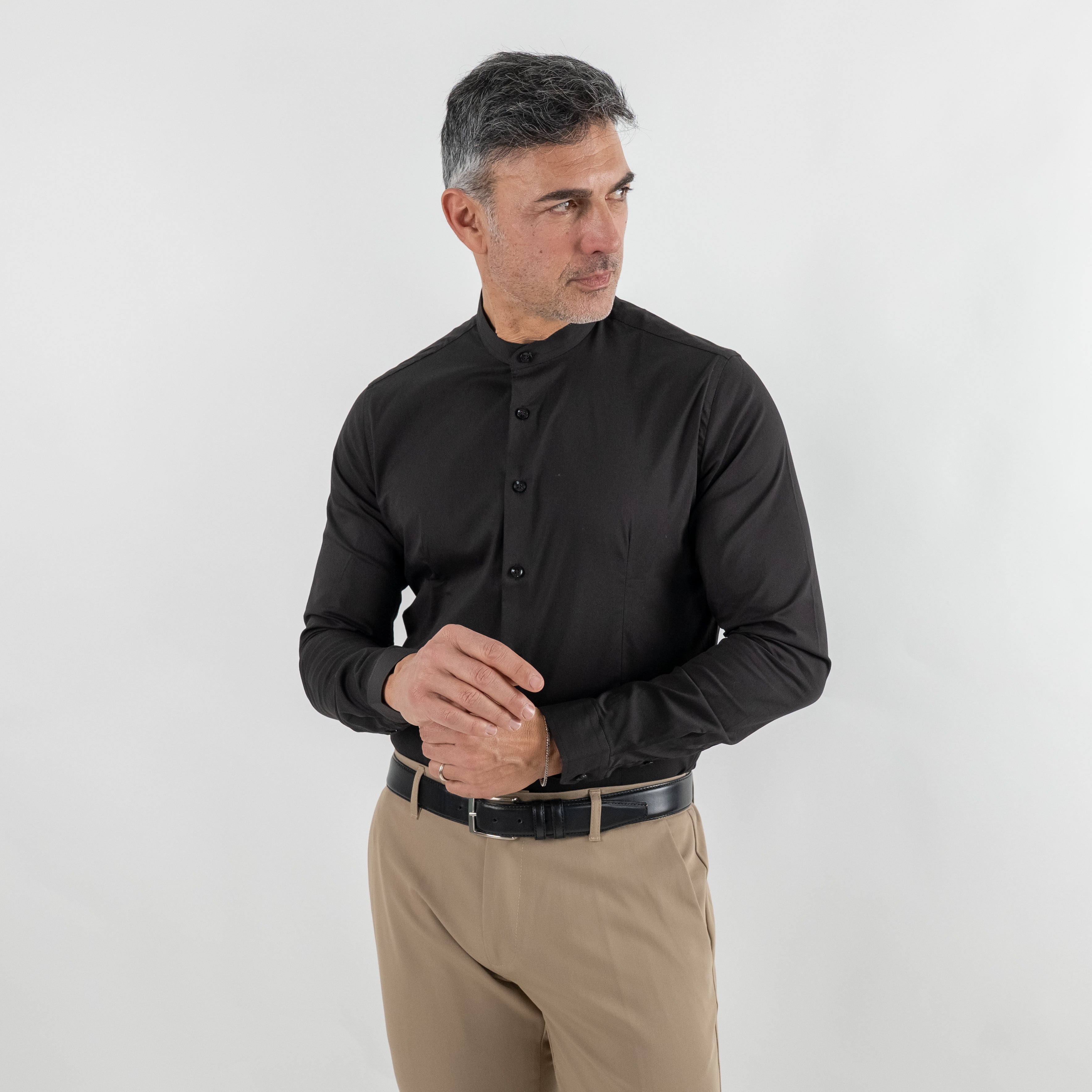 Camicia sartoriale colletto coreano - Nero