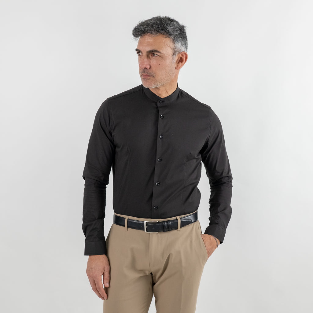 Camicia sartoriale colletto coreano - Nero