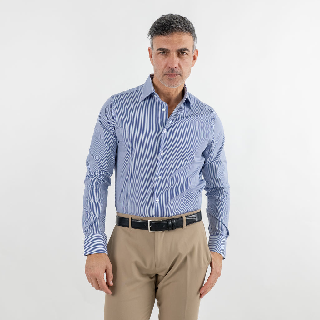 Camicia sartoriale rigo obliquo tono su tono - Blu