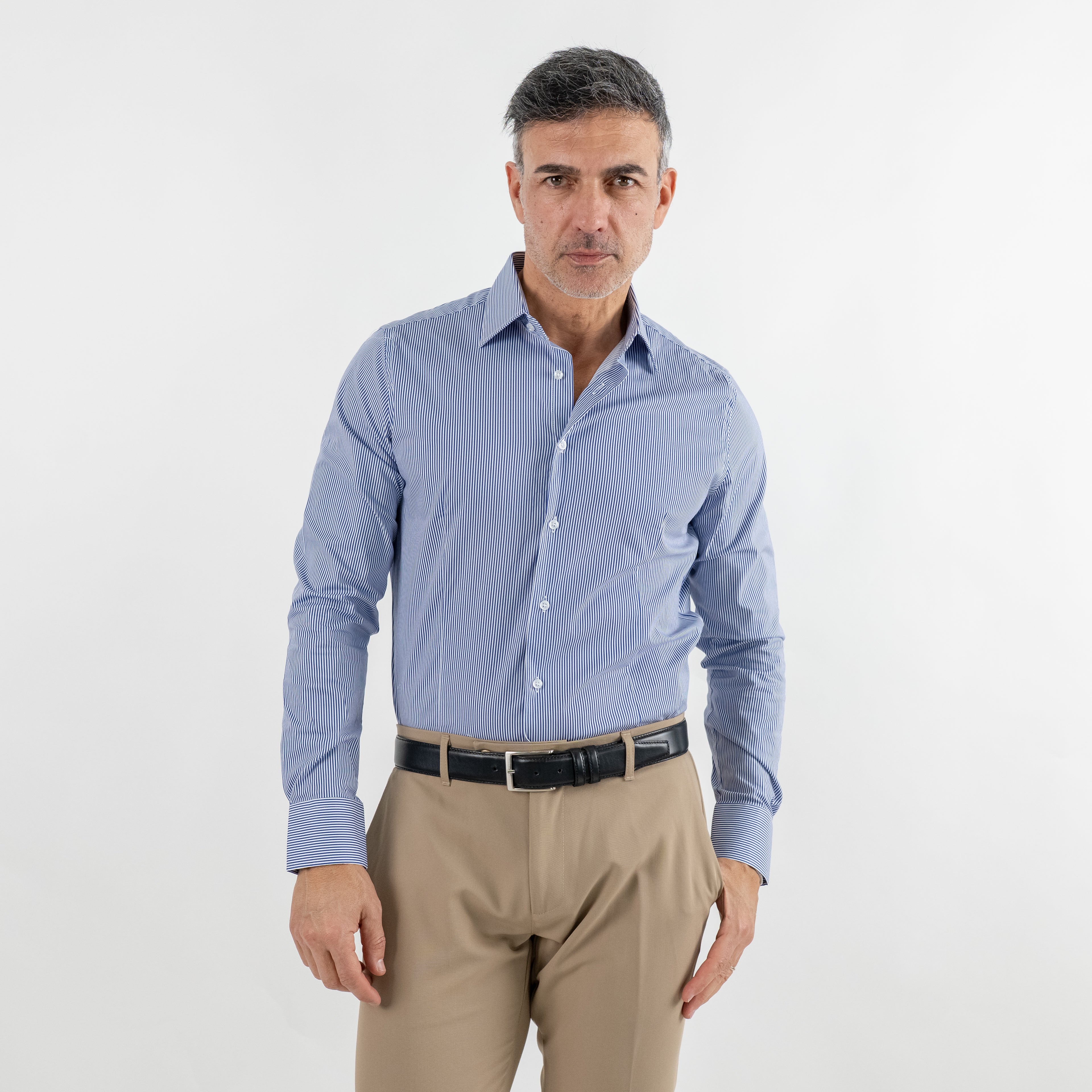 Camicia sartoriale rigo obliquo tono su tono - Blu