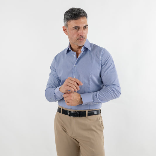 Camicia sartoriale rigo obliquo tono su tono - Blu