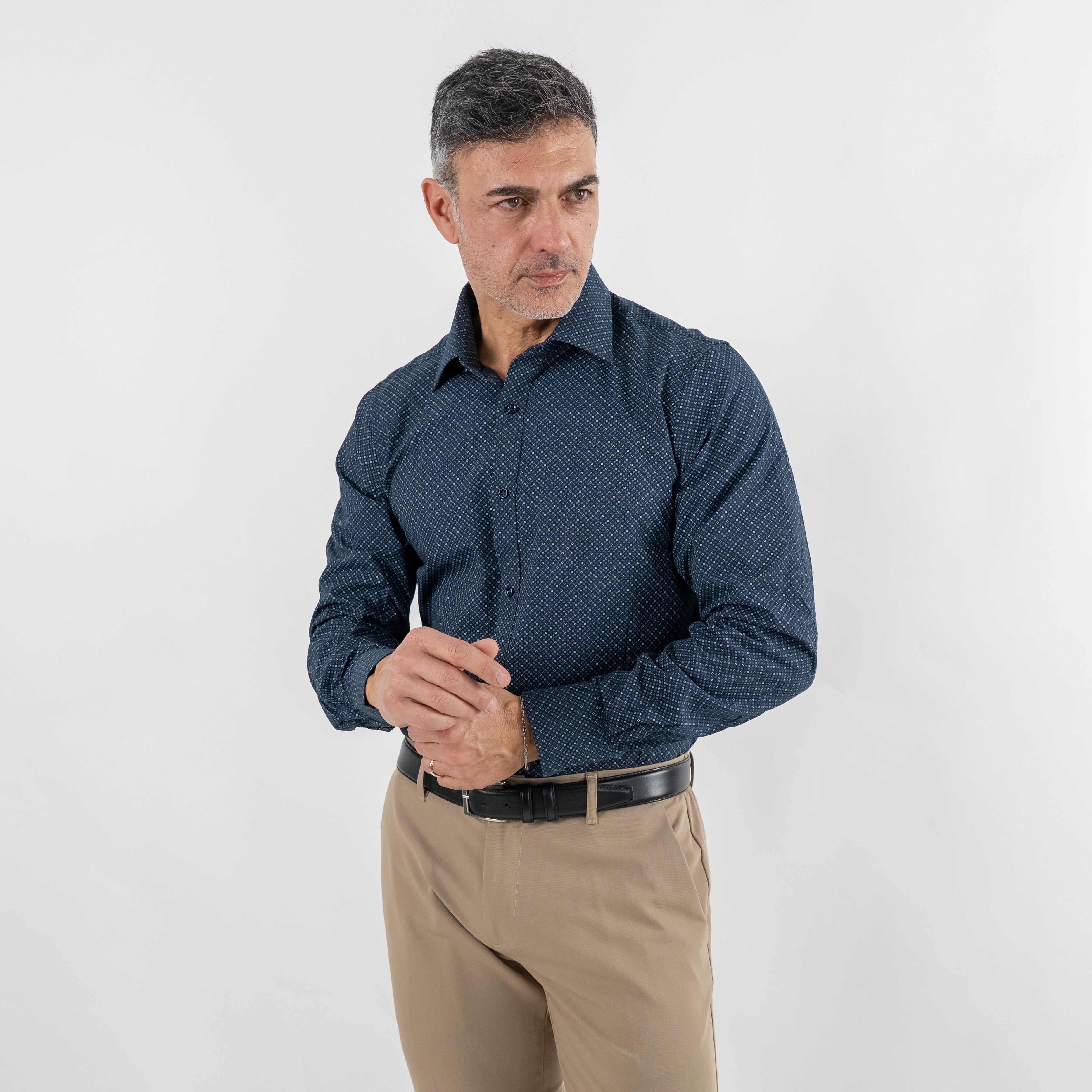Camicia sartoriale fantasia geometrica - Blu Notte