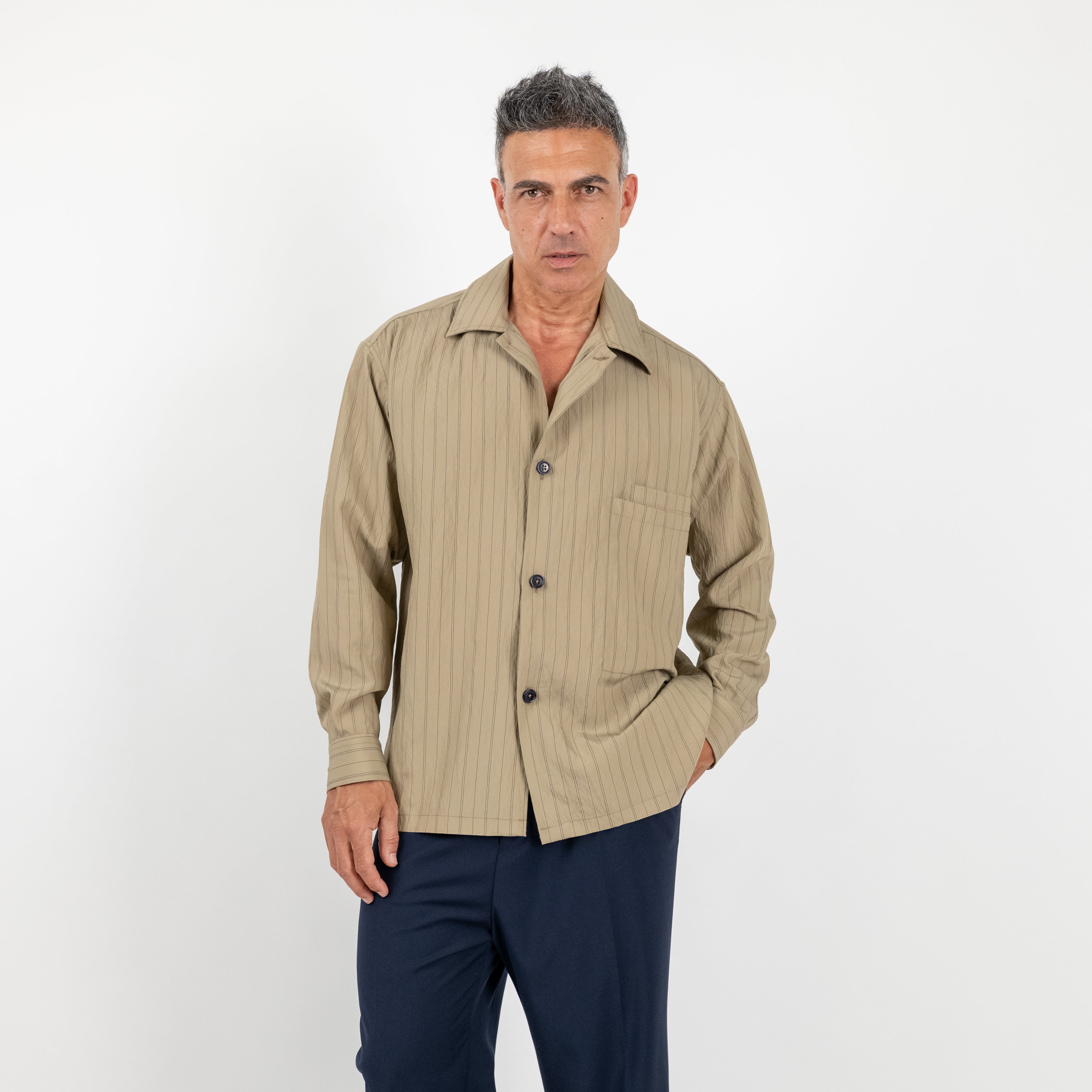 Camisa de viscosa a rayas de gran tamaño - Gris paloma