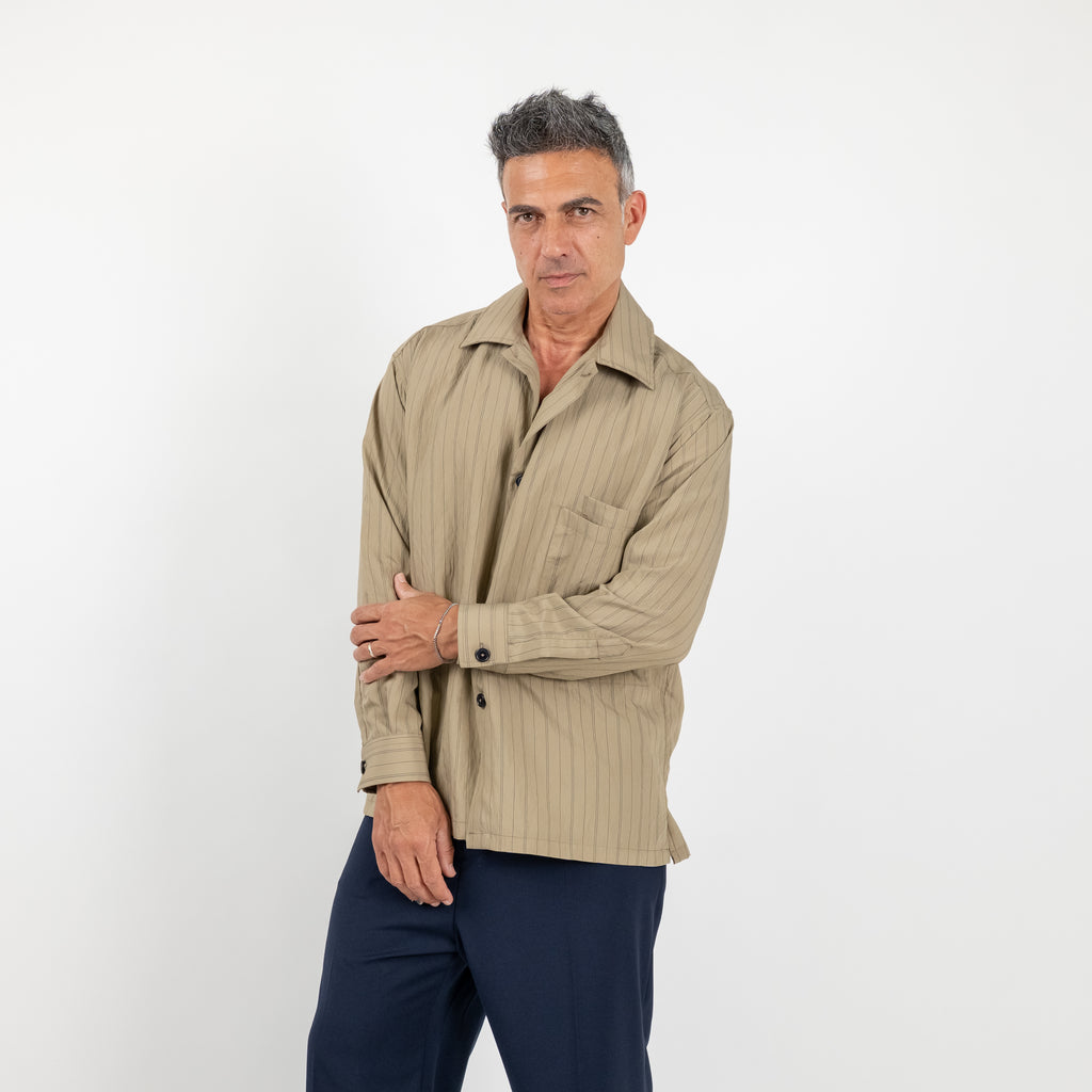 Camicia oversize in viscosa a righe - Tortora