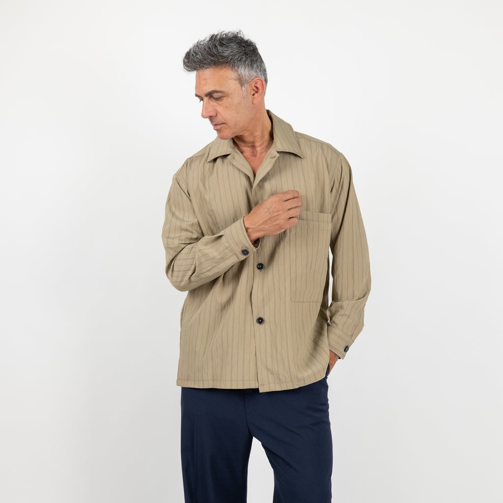 Camicia oversize in viscosa a righe - Tortora