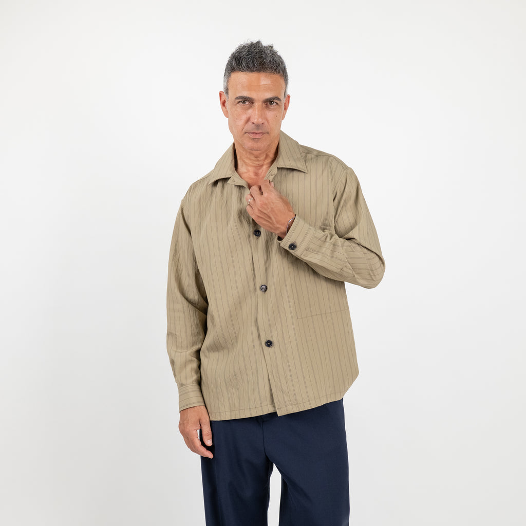 Camicia oversize in viscosa a righe - Tortora