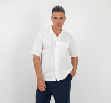 Camicia a manica corta in misto lino - Bianco
