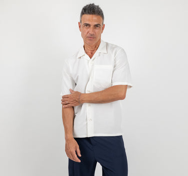 Camicia a manica corta in misto lino - Bianco