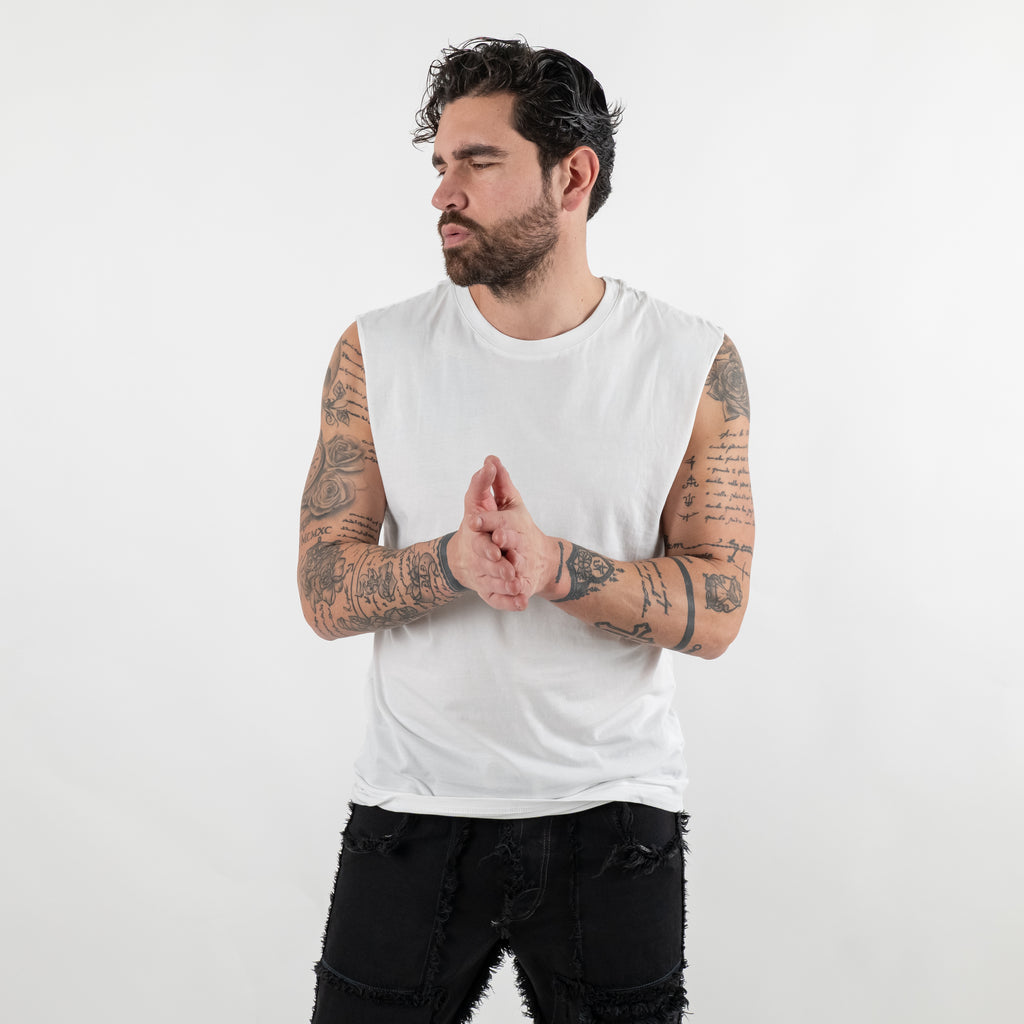 Canotta smanicata taglio vivo - Bianco