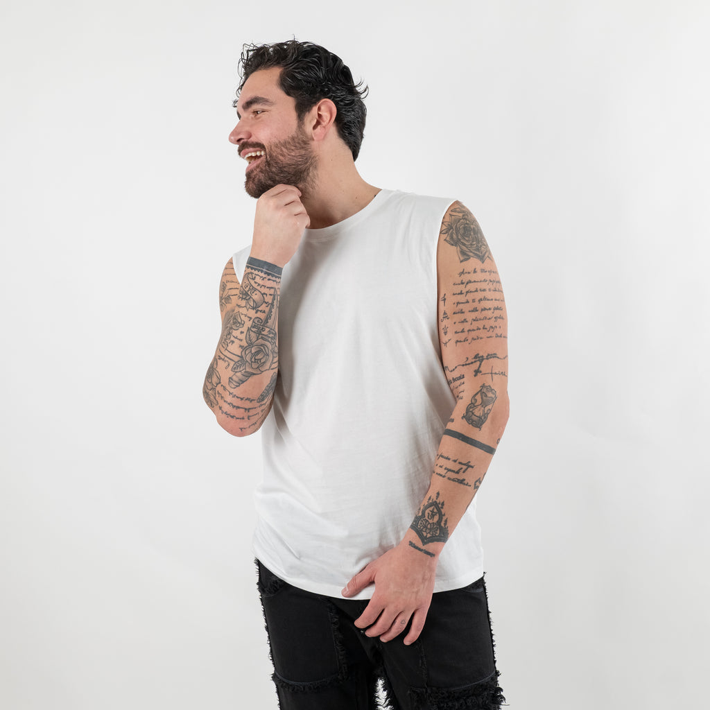 Canotta smanicata taglio vivo - Bianco