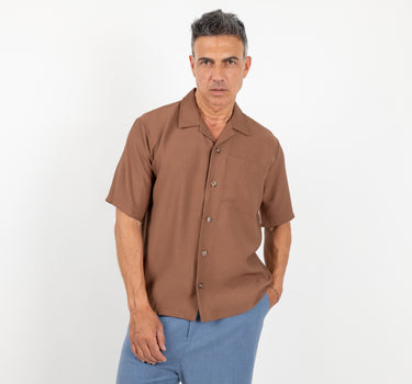 Camicia a manica corta in misto lino - Moro scuro