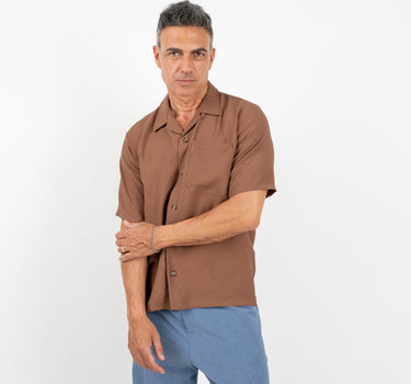 Camicia a manica corta in misto lino - Moro scuro