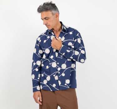 Camicia con taschino e ricami in rilievo  - Blu