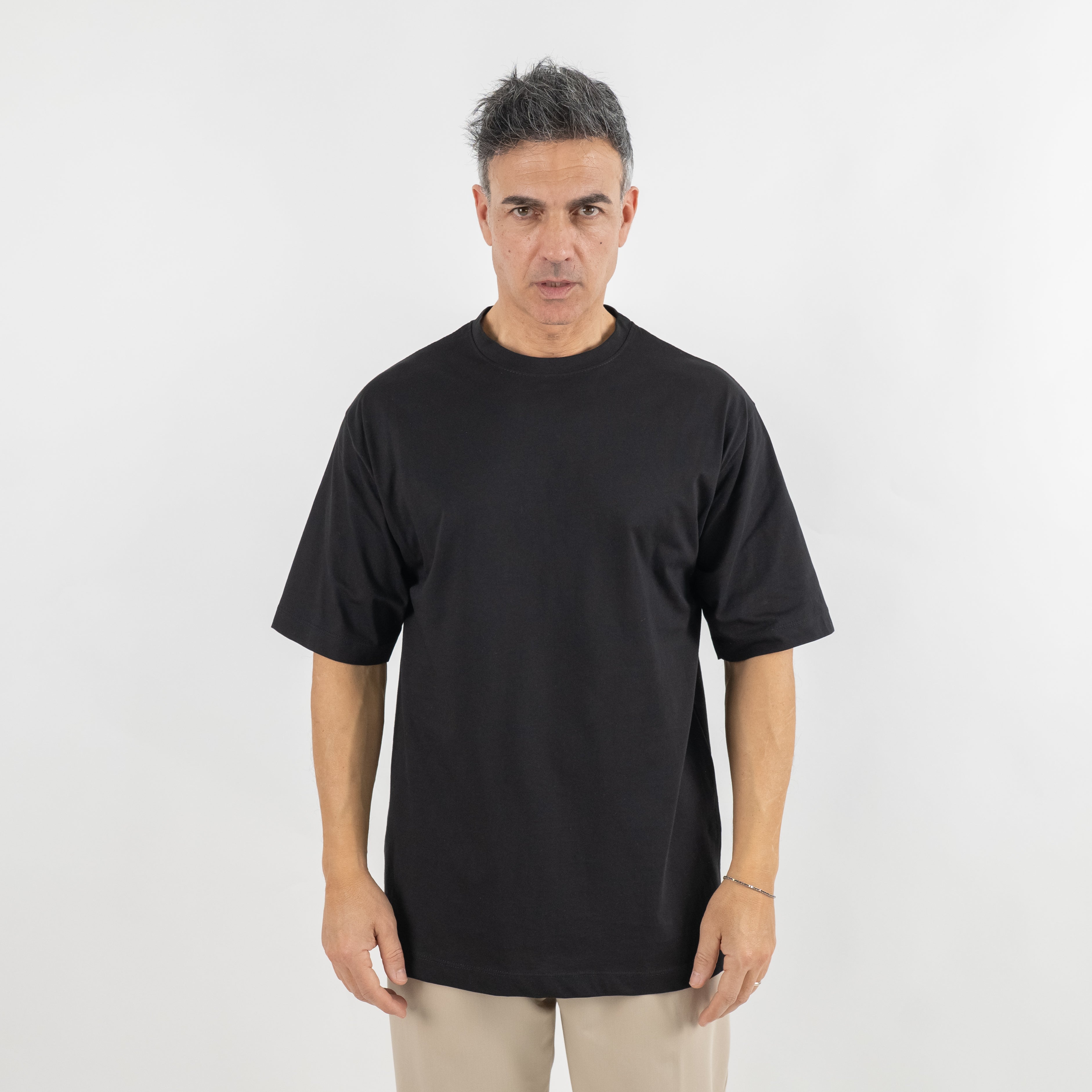 T-shirt over in cotone - Nero