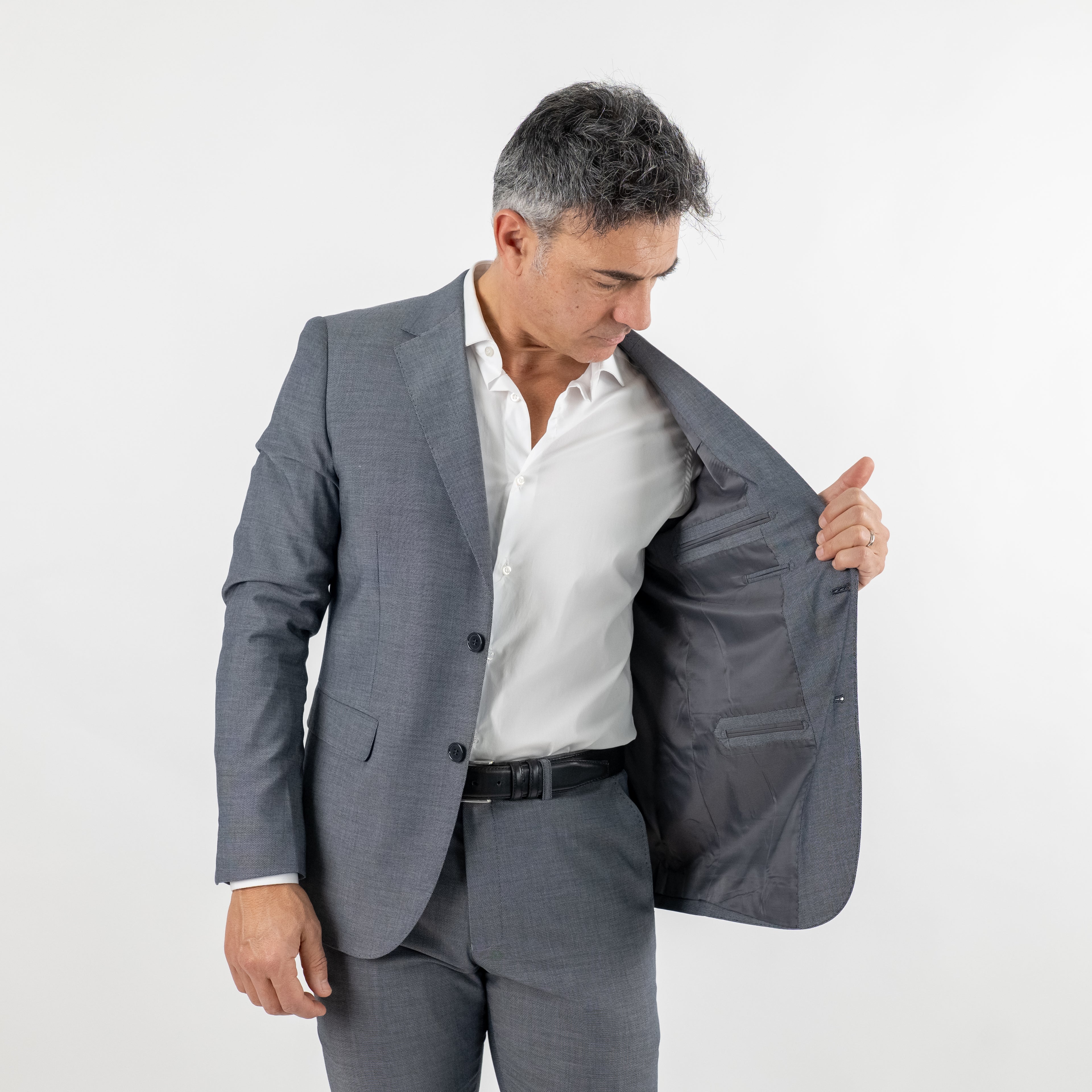 Single-breasted rice grain suit - Grey