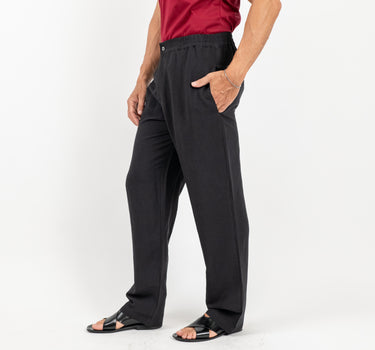 Pantalone fondo largo in misto lino - Nero