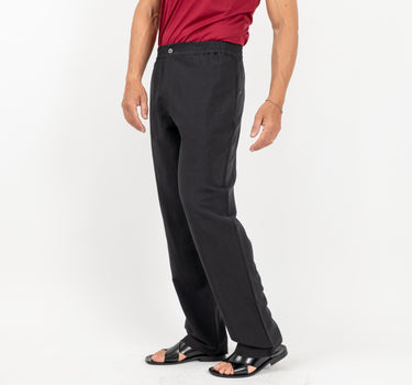 Pantalone fondo largo in misto lino - Nero