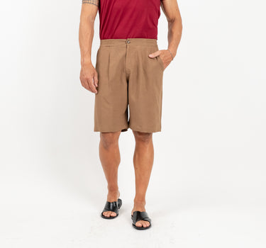 Bermuda con molla in misto lino - Marrone