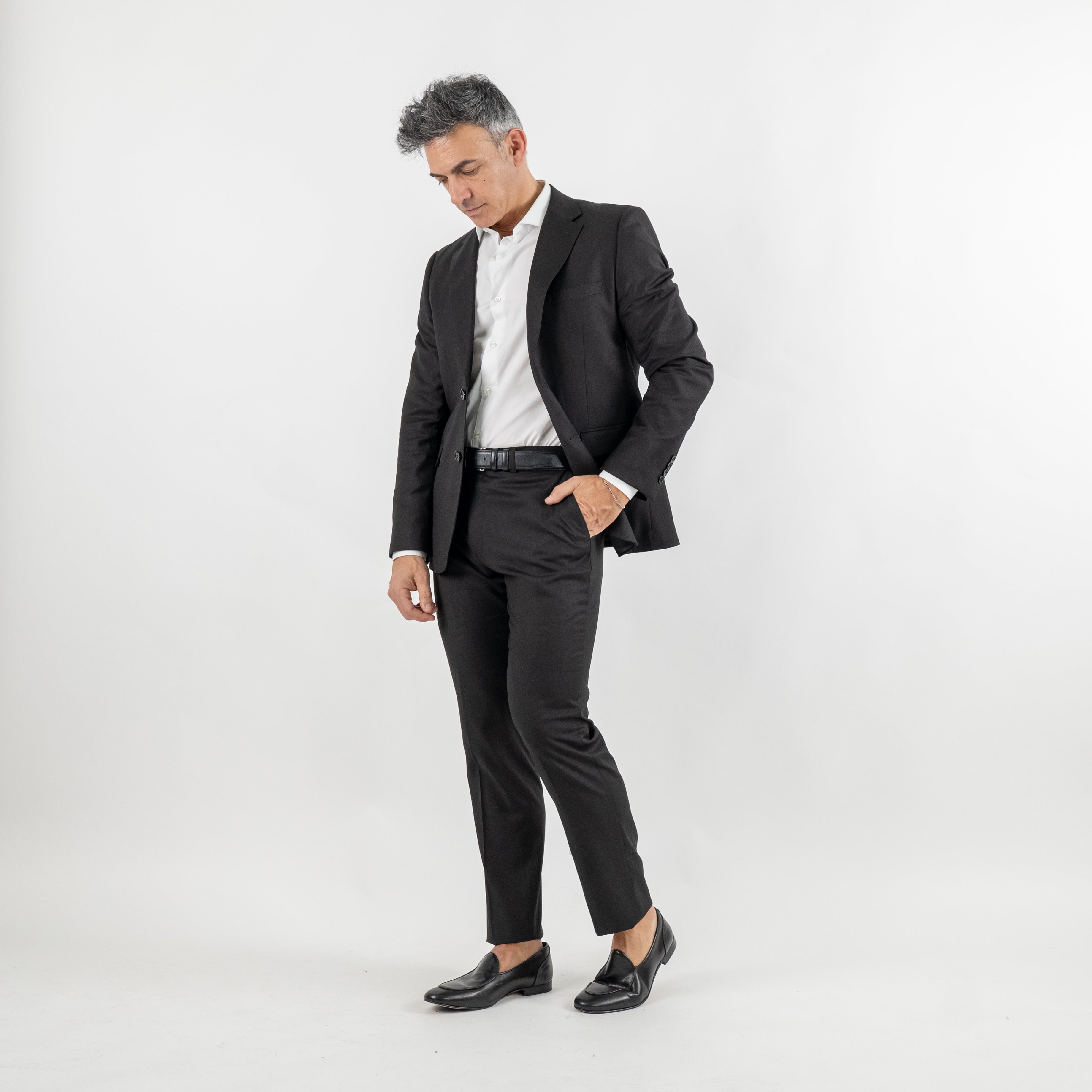 Single-breasted suit with notch lapel and topstitching - Black