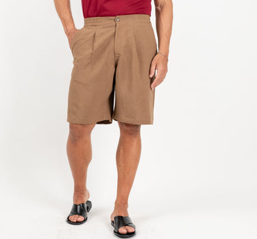 Bermuda con molla in misto lino - Marrone