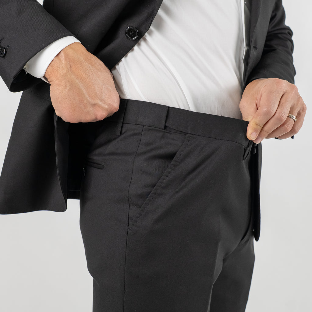 Traje de botonadura sencilla con solapa de muesca y pespuntes - Negro