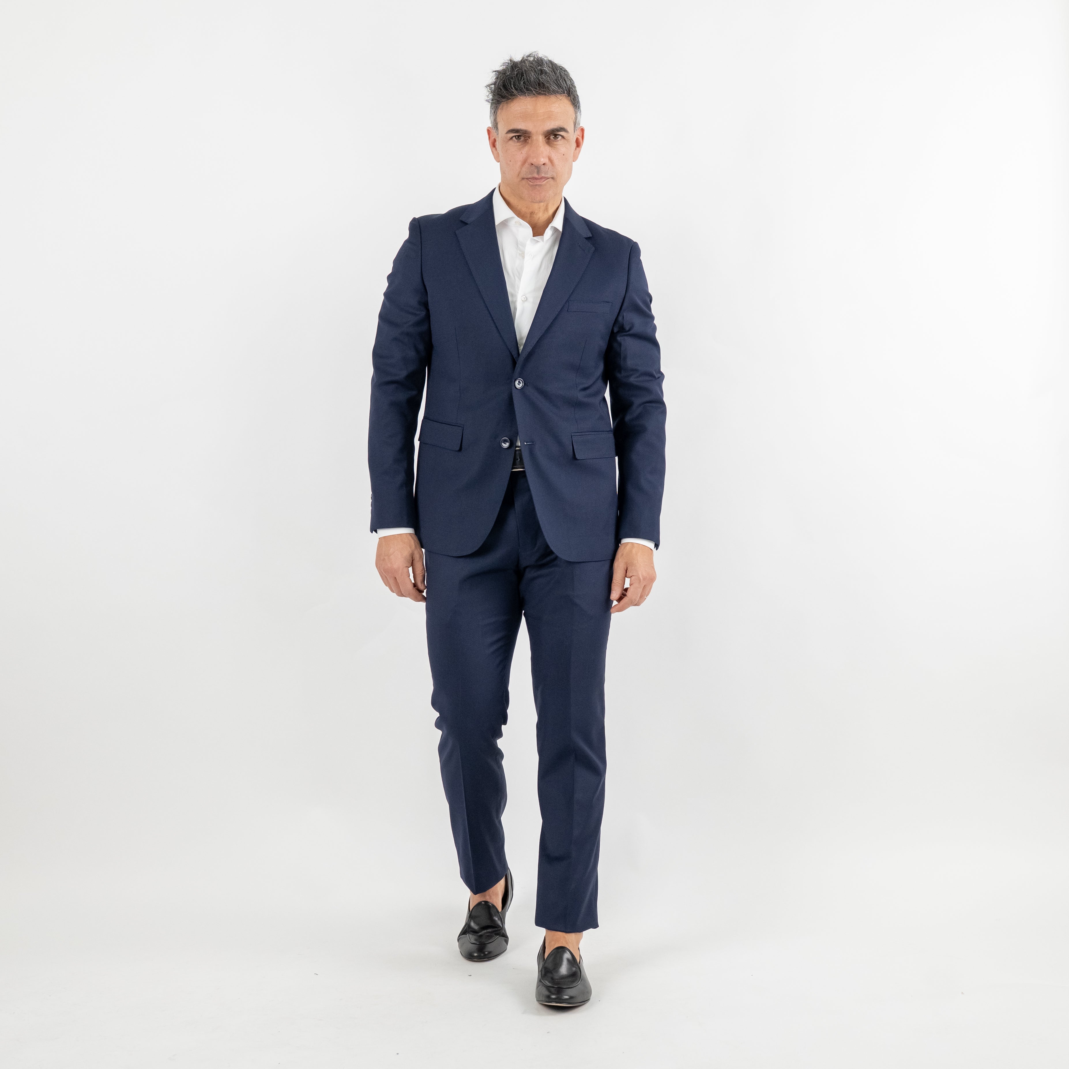 Single-breasted suit with notch lapel and topstitching - Midnight Blue