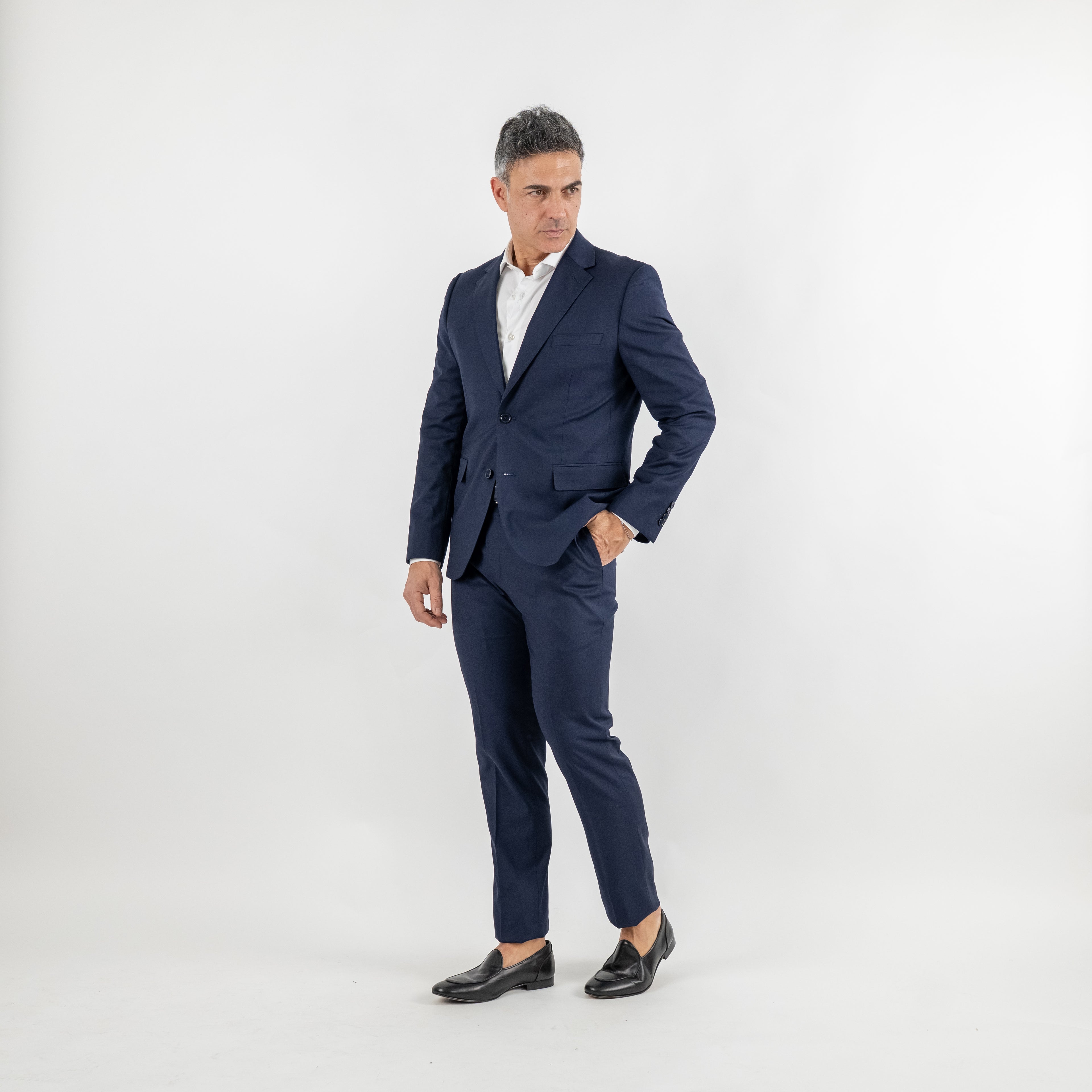 Single-breasted suit with notch lapel and topstitching - Midnight Blue